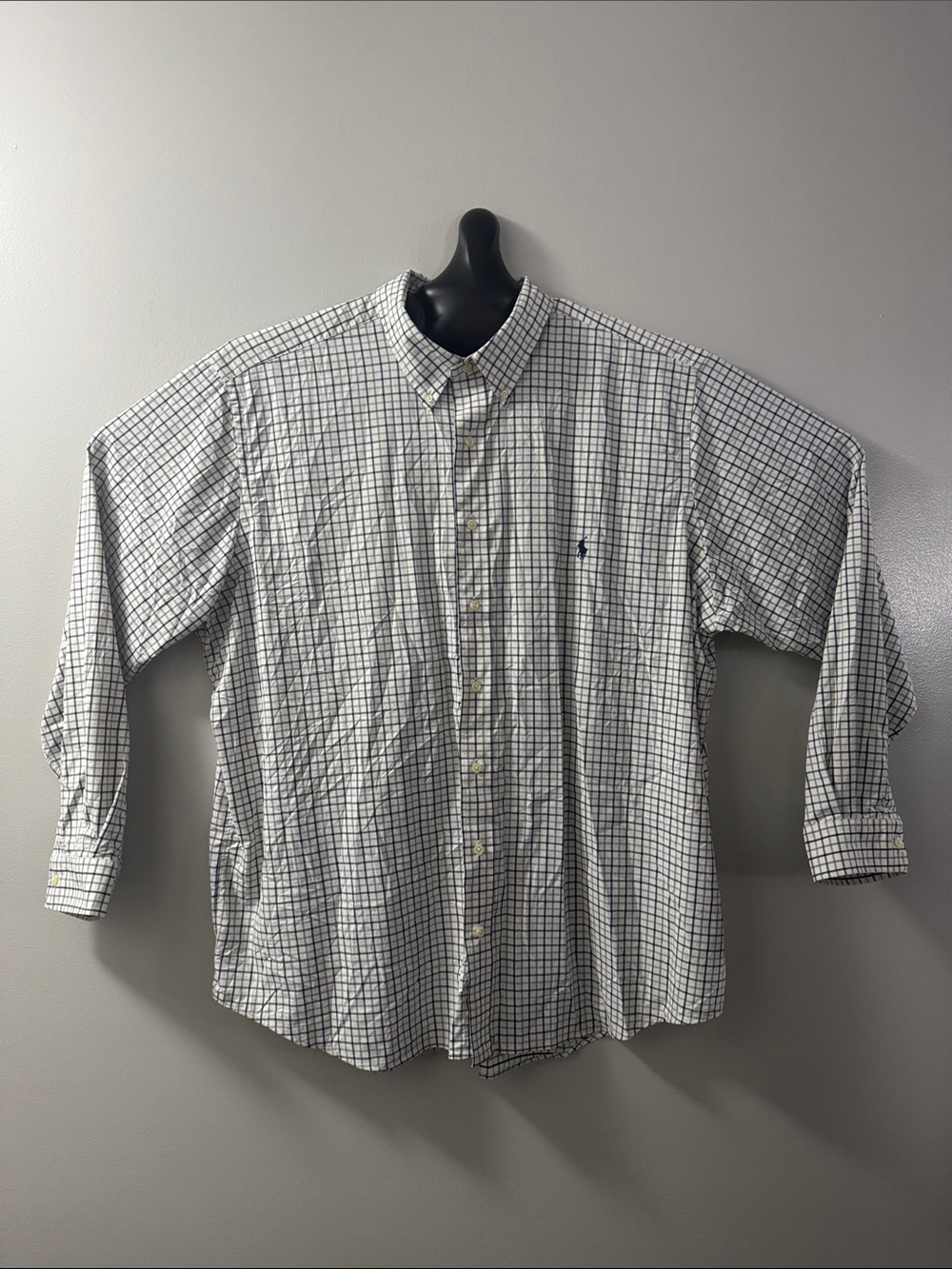 Ralph Lauren Men’s White and Navy Windowpane Button-Down Shirt